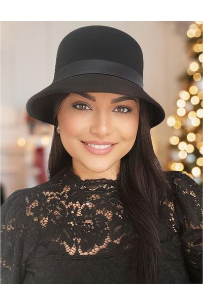Confortino Luxury women's felt hat with small brim and satin ribbon - ONE SIZE, ADJUSTABLE