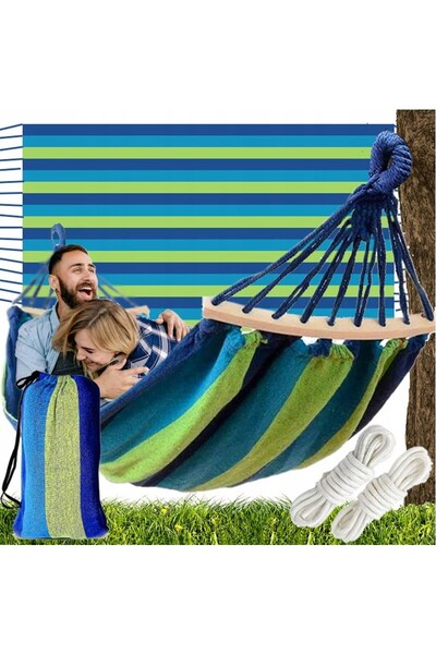 PROCART Hammock for 2 people, 150x200 cm, wooden rod, max 200 kg, storage bag