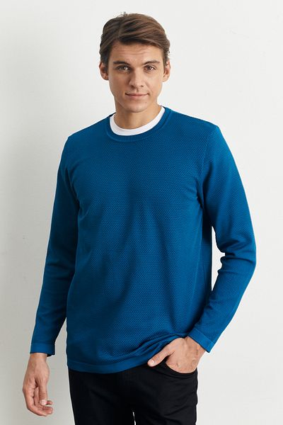 AC&Co / Altınyıldız Classics Men's Petrol Standard Fit Normal Cut Crew Neck Textured Soft Sweater