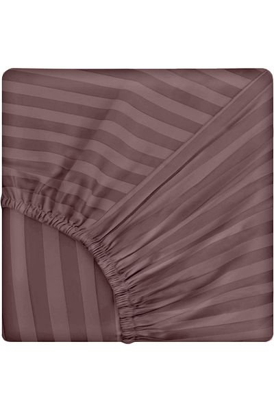 Five Store Double bed linen, elastic cover, Elegance, cotton damask, 1 cm stripe, brown, 4 pieces