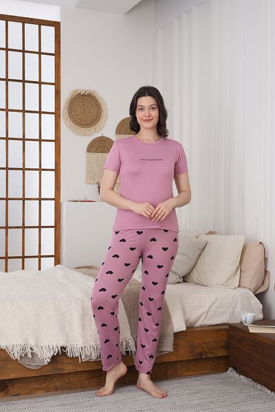 LİLA İÇ GİYİM Women's Milan Short Sleeve Pajama Set