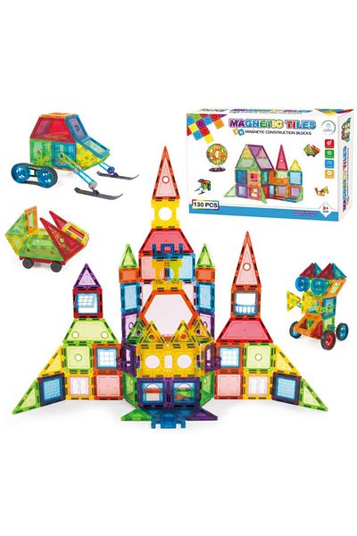 Magnetic Set 130 piese magnetice de construit educational si creativ pentru copii, SOLTOY® Blocks