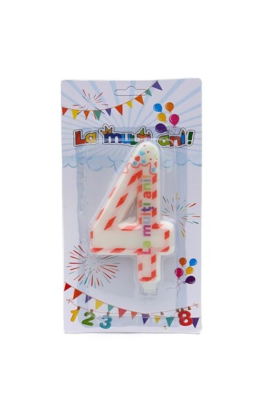 OEM Wax candle for birthday, number 4, 7x12cm, multicolor