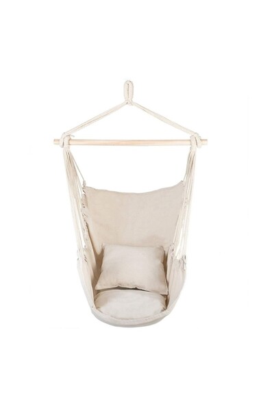 PROCART Hammock chair, 100x130 cm, 2 pillows, wooden bar, beige cotton