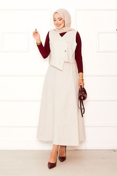 EBRUTESETTÜR Asymmetric Vest Gabardine Double Skirt Suit