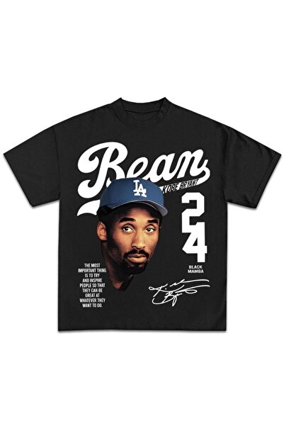 MAGORS Tricou negru Kobe Bryant Bean imprimat unisex cu croiala supradimensio...