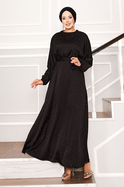EBRUTESETTÜR Serpme Stone Detailed Mobile Belted Bat Sleeve Dress