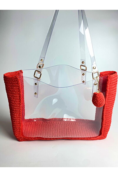 By Aynur Kos Handmade Şeffaf Gövdeli Makrome İpten Plaj Çantası Günlük Çanta
