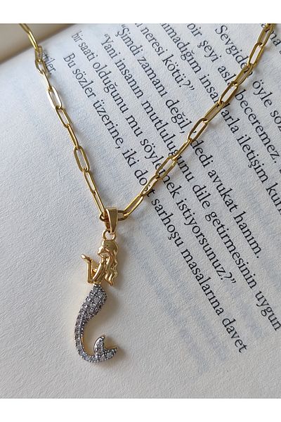 İLKYAZ Accessories Mermaid Zircon Stone Minimal Steel Necklace
