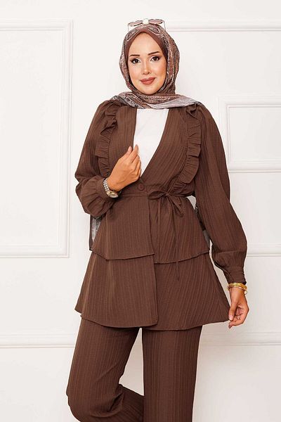 EBRUTESETTÜR Double Suit with Flounce Ruffle Detail in Skirt