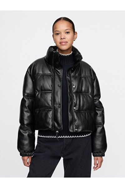 GAP KadınVegan Deri Crop Puffer Şişme Mont