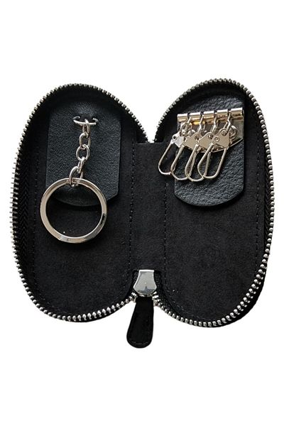 Lysande Genuine Leather Zippered Keychain with 6 Rings, Handmade Compact Wallet Type Key Organizer