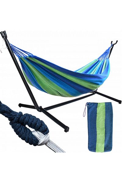 Gardlov Hamac dublu cu suport metalic, 200x150 cm, greutate maximă 200 kg, geantă de depozitare inclusă