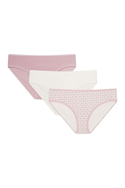 ESOTIQ Set de chiloți clasici pentru femei, pachet de 3, chiloți din bumbac și elastan, simpli și cu model | Mia-Mia
