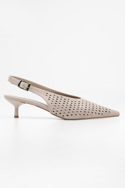 Shoeberry Women's Rilou Skin Suede Perforated Low-Cut Stiletto