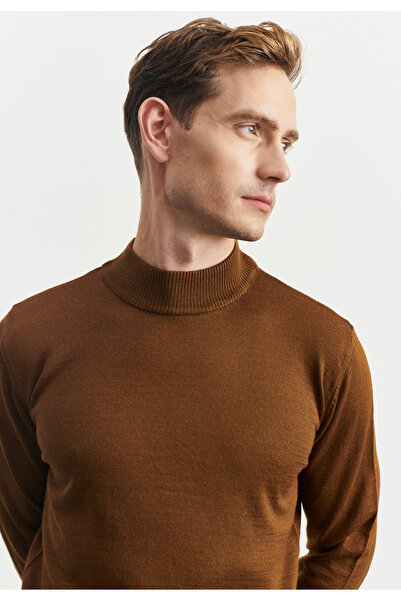 AC&Co / Altınyıldız Classics Herren-Strickpullover mit halbem Rollkragen, Standard-Passform, normal geschnitten, Cinnamon