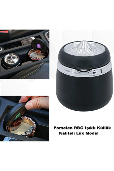 Midkan Araç ve Ev RGB Değişebilen Işıklı Küllük Porselen İç Havza Krom Renk K...