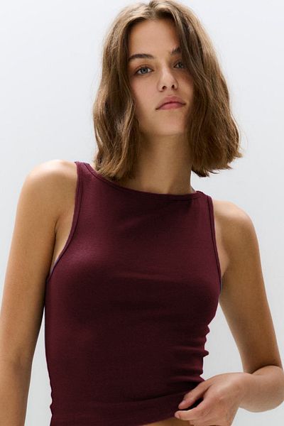 VODENS Women's Burgundy 100% Cotton Basic Sleeveless Top
