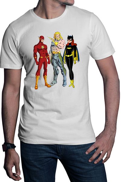 OEM Men's T-shirt Aquaman Batgirl Flash Comics Cartoons Water Action