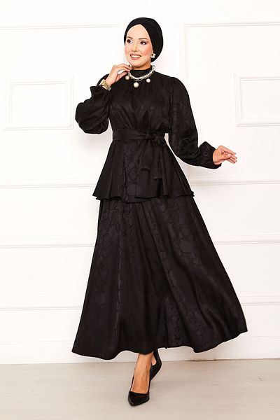 EBRUTESETTÜR Beli Gathered Mobile Belted Jacquard Skirt Suit
