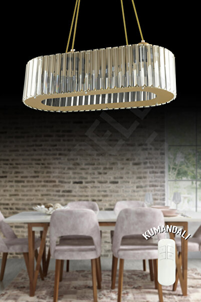 KARDELEN AYDINLATMA AVİZE Kardelen Yakut Eskitme Oval Yemek Masası 4 Lü 56 cm Kumandalı Lüx Modern Taşlı avize