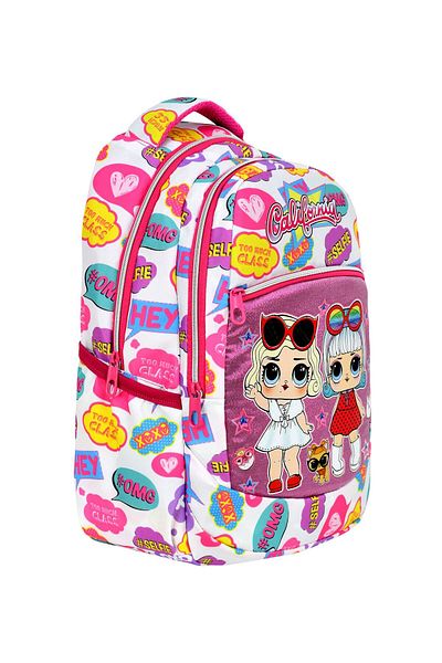 Çanta Trend Set școală din 3 piese, ghiozdan pentru școală primară cu model alb + cutie de prânz + suport pentru stilou