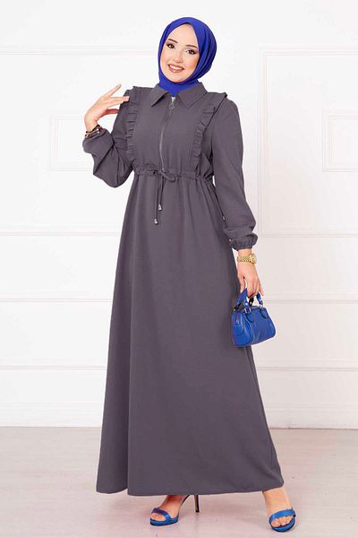 EBRUTESETTÜR Half Zipper Ruffle Detailed Hijab Dress