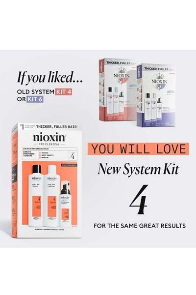 Nioxin Set System 4 – șampon 150 ml Balsam 150 ml Tratament pentru scalp 40 ml Pentru păr subțire și subțire