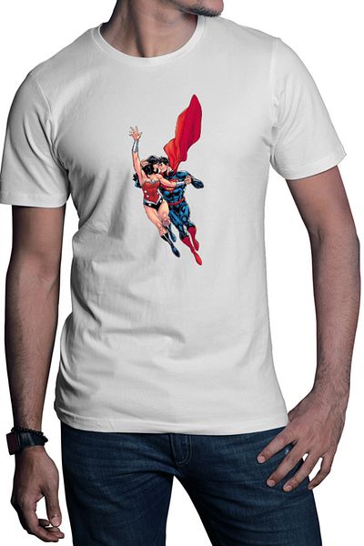 OEM Men's T-shirt Wonder Woman Superman Super Lovers Fly Cape Save Protect