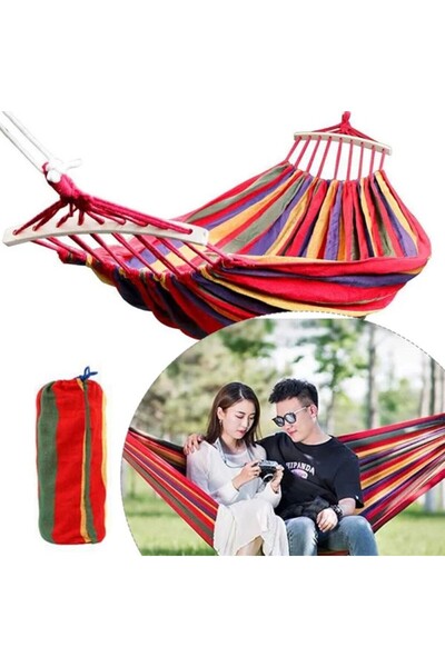 PROCART Double hammock with wooden rod, 150 x 200 cm, maximum 200 kg, 330g/sqm