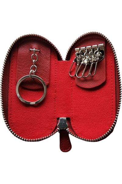 Lysande Genuine Leather Zippered Keychain with 6 Rings, Handmade Compact Wallet Type Key Organizer