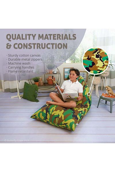 OEM Husă pentru fotoliu puf cu fluture, pânză/bumbac, verde militar, 76,2 x 127 x 88,9 cm