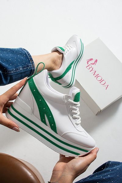 Bymoda Nou sezon alb verde pantofi sport cu toc ascuns cu pană Înălțime totală 10 CM