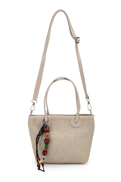 minebag Γυναικεία τσάντα χιαστί Missy Cream με λεπτομέρεια από ξύλινες χάντρες