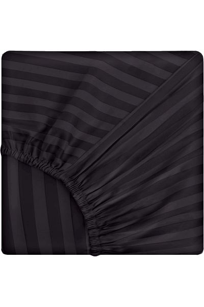 Five Store Lenjerie de pat pentru o persoana, husa elastic, Elegance, bumbac damasc, dunga 1 cm, negru, 3 pcs
