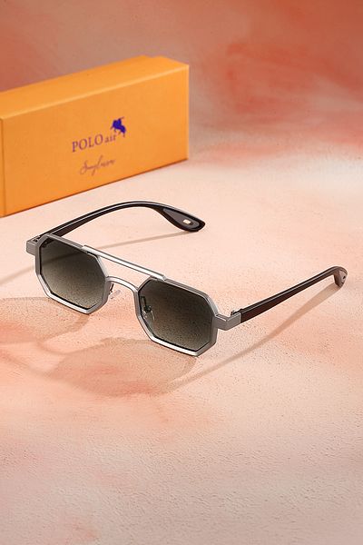 Polo Air Uv400 Protection Metal Frame Plastic Handle Unisex Sun Glasses Black Silver Color Plg-2102C3
