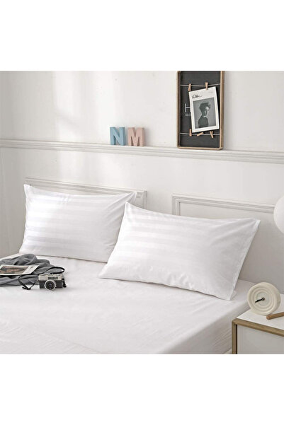 Five Store Set of 2 damask pillowcases, 1 cm stripe, density 130 g/sqm, White, 45/45cm