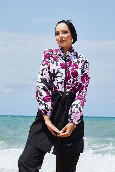 EBRUTESETTÜR Drawstring Waist Floral Pattern Hijab Swimsuit