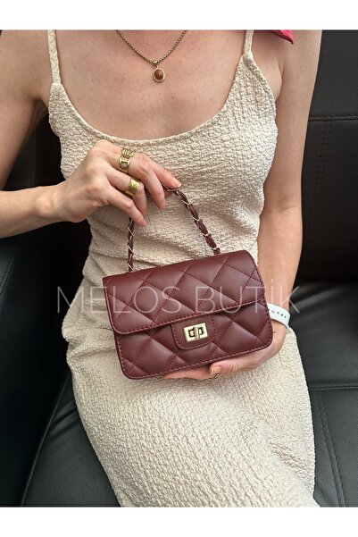 Melos Butik Γυναικεία μίνι τσάντα χειρός και ώμου με κλείδωμα μπορντό