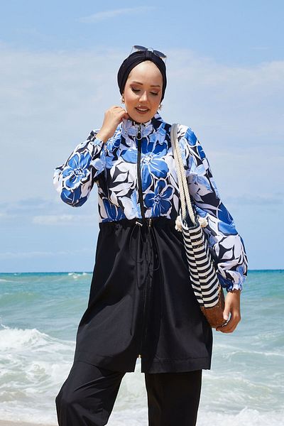 EBRUTESETTÜR Drawstring Waist Floral Pattern Hijab Swimsuit