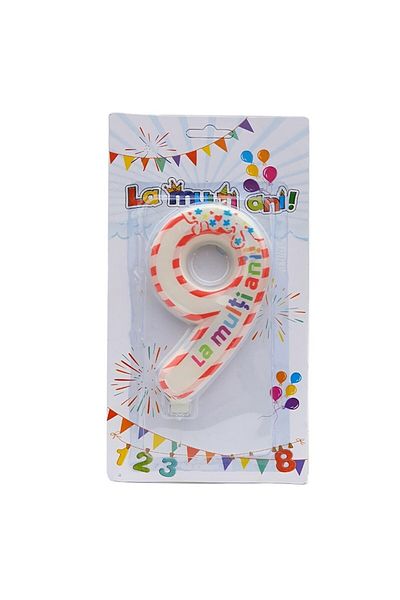 OEM Lumânare de ceară pentru aniversare, numărul 9, 7x12cm, multicoloră