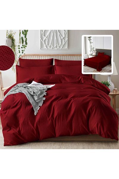 Pucioasa Plain Crepe Bed Linen 6 Pieces With Sheet (Red)