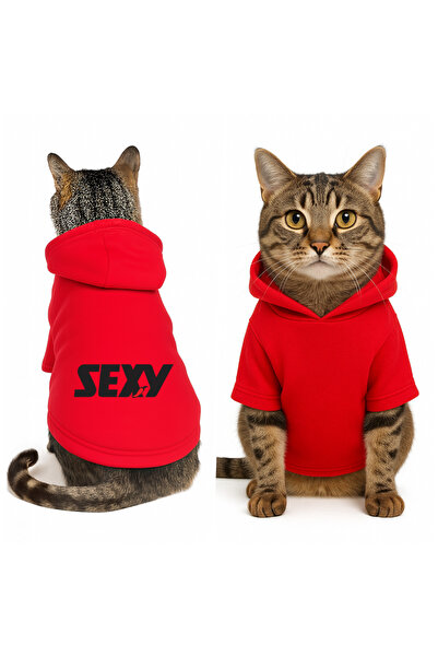 Buddy Store Kedi Kıyafeti Kapüşonlu Kırmızı Sweatshirt Hoodie Sexy Baskılı XL...