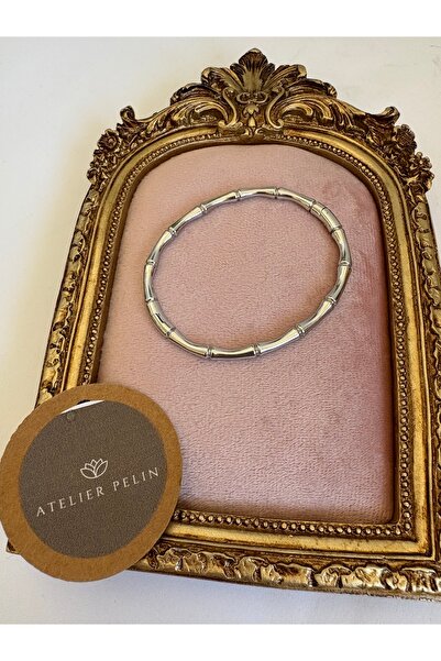Atelier Pelin سوار من الفولاذ باللون الفضي على شكل عظمة