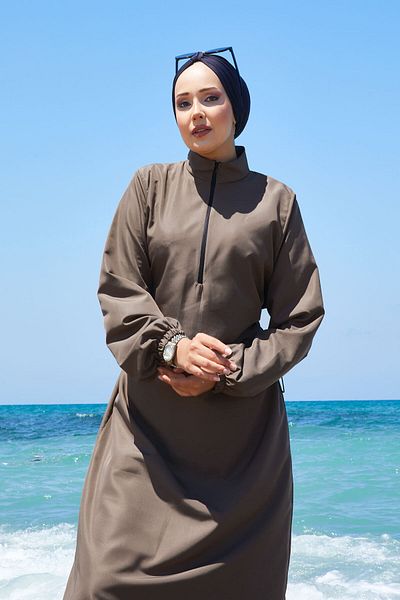 EBRUTESETTÜR Half Zipper Adjustable Waist Hijab Swimsuit