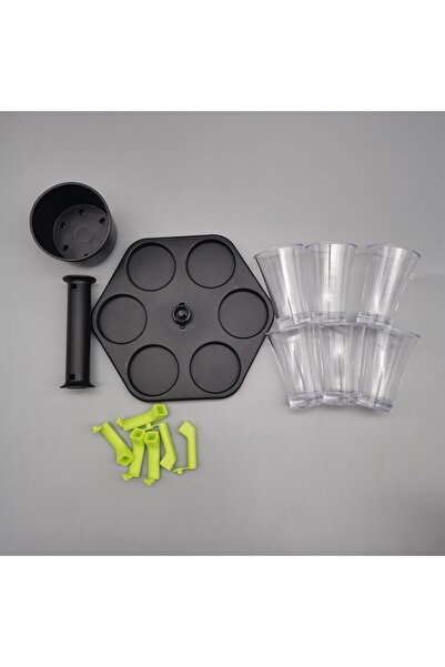 dalip Hexagonal Shot Dispenser with Stand, 6 Glasses, Complete Set, Black