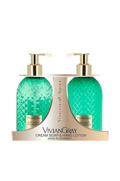Vivian Gray Set cadou Gemstone Green – Săpun lichid cu lemongrass și bergamotă 300ml + cremă de mâini 300ml