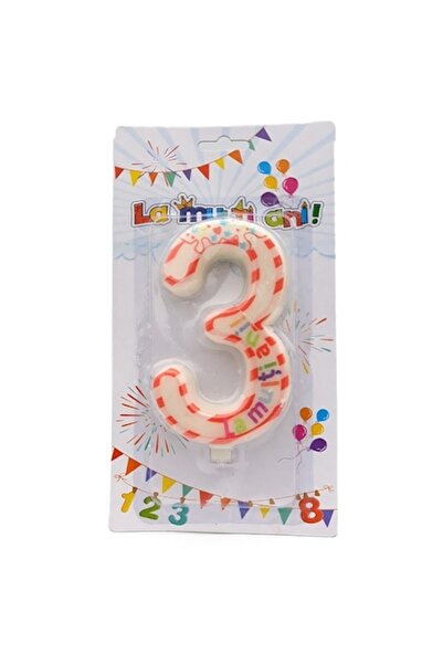 OEM Lumânare din ceară pentru aniversare, numărul 3, 7x12cm, multicoloră
