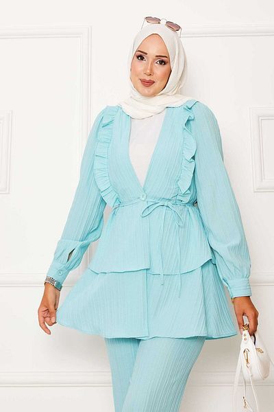 EBRUTESETTÜR Double Suit with Flounce Ruffle Detail in Skirt