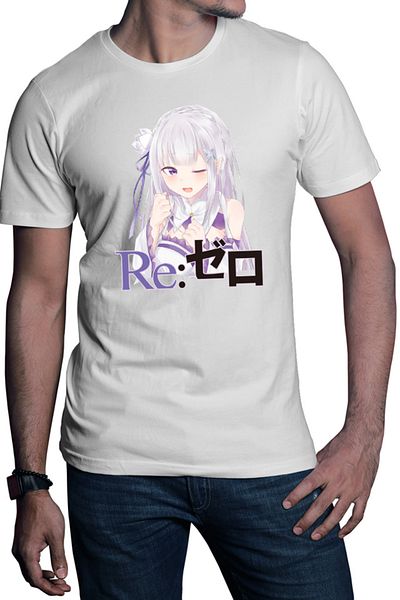 OEM Men's T-shirt Re Zero Emilia Neko Magic Princess Otaku Isekai